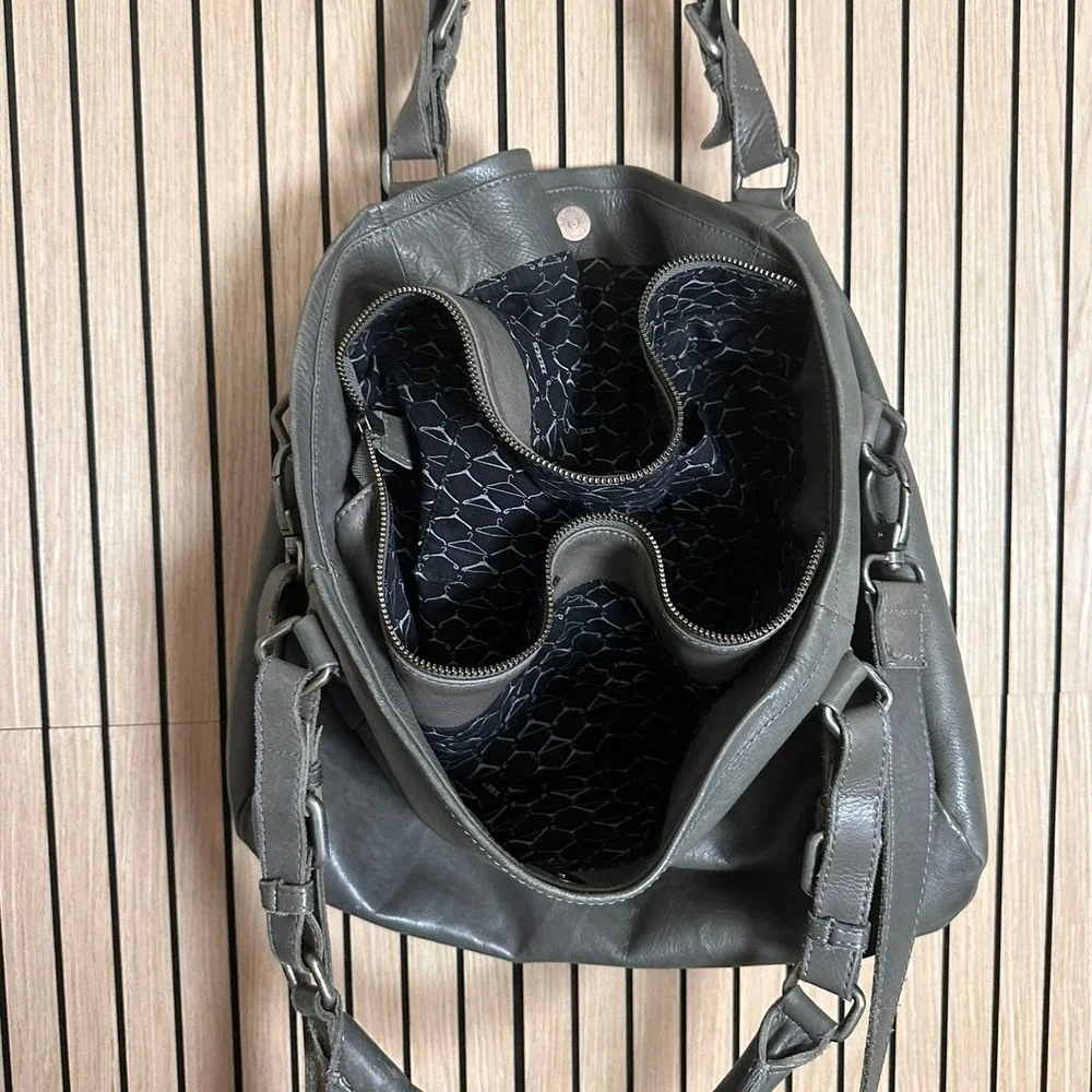 IKKS Gray Leather Slouchy Hobo‎ Tote Crossbody $450 MSRP